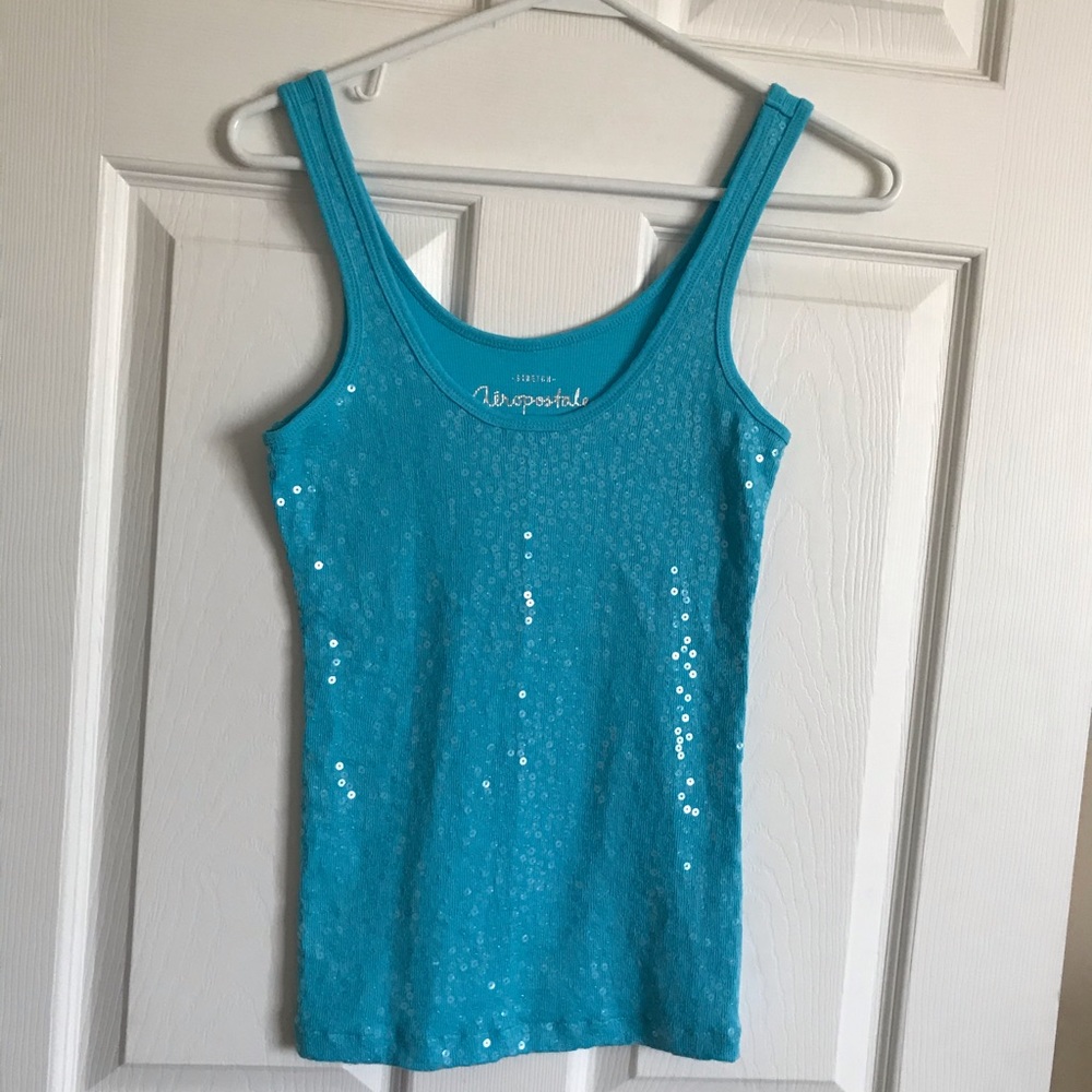 Aeropostale sequins turquoise tank top, small.